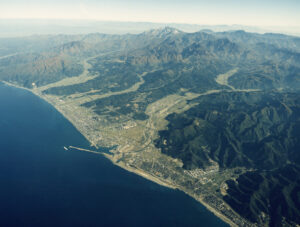 Aerial View of Itogiawa with Nishiumi, Hayakawa and Nechi Valleys visible